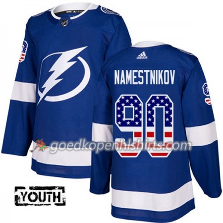 Tampa Bay Lightning Vladislav Namestnikov 90 Adidas 2017-2018 Blauw USA Flag Fashion Authentic Shirt - Kinderen